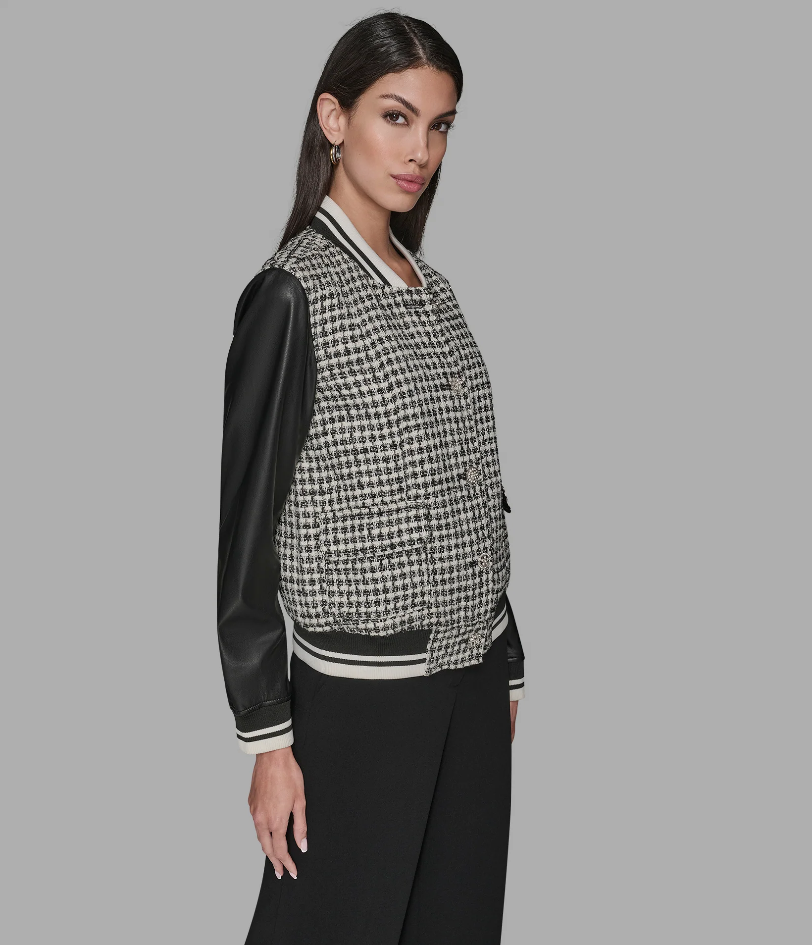MIXED MEDIA TWEED VARSITY JACKET - Image 3