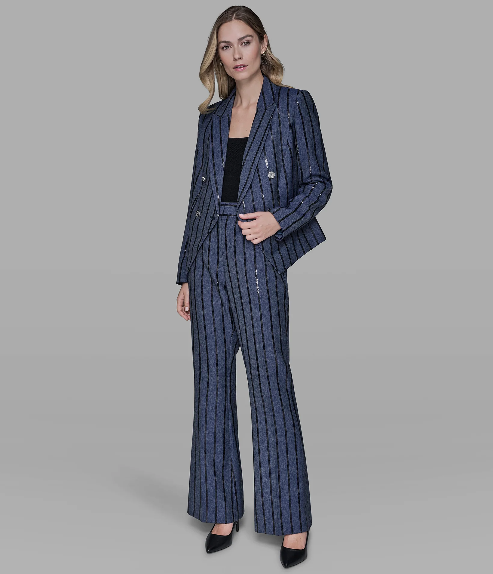 SEQUIN STRIPE DENIM BLAZER - Image 5
