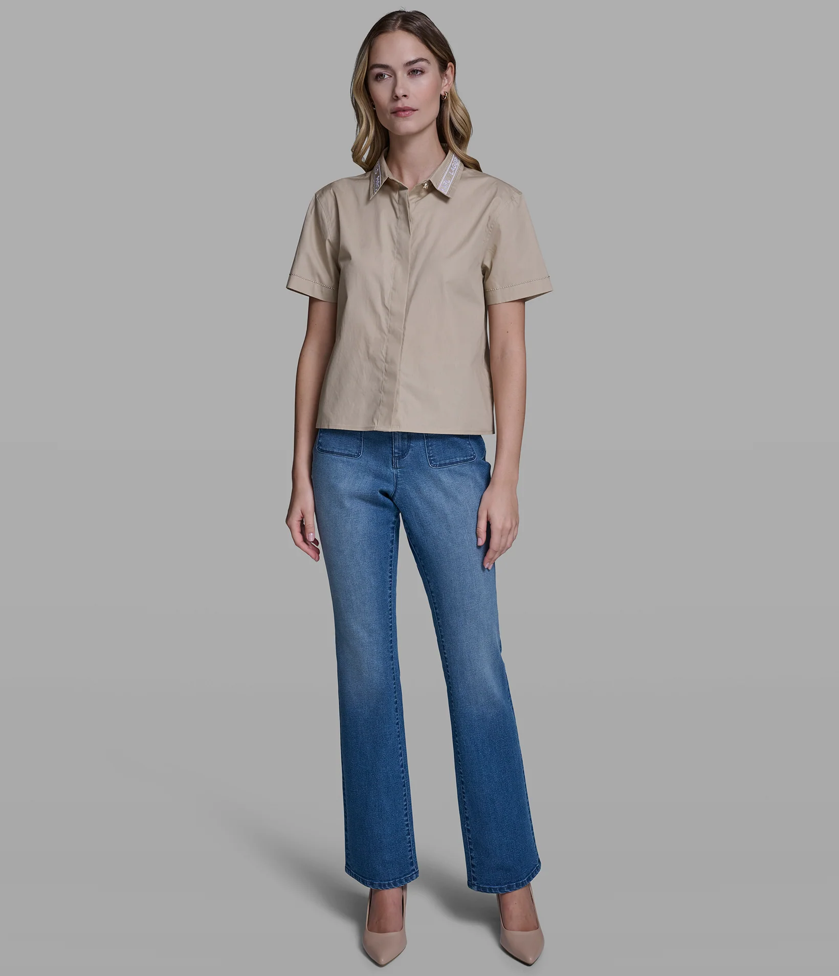 SHORT SLEEVE POPLIN SHIRT WITH EMBELLISHED TRIM - Image 5
