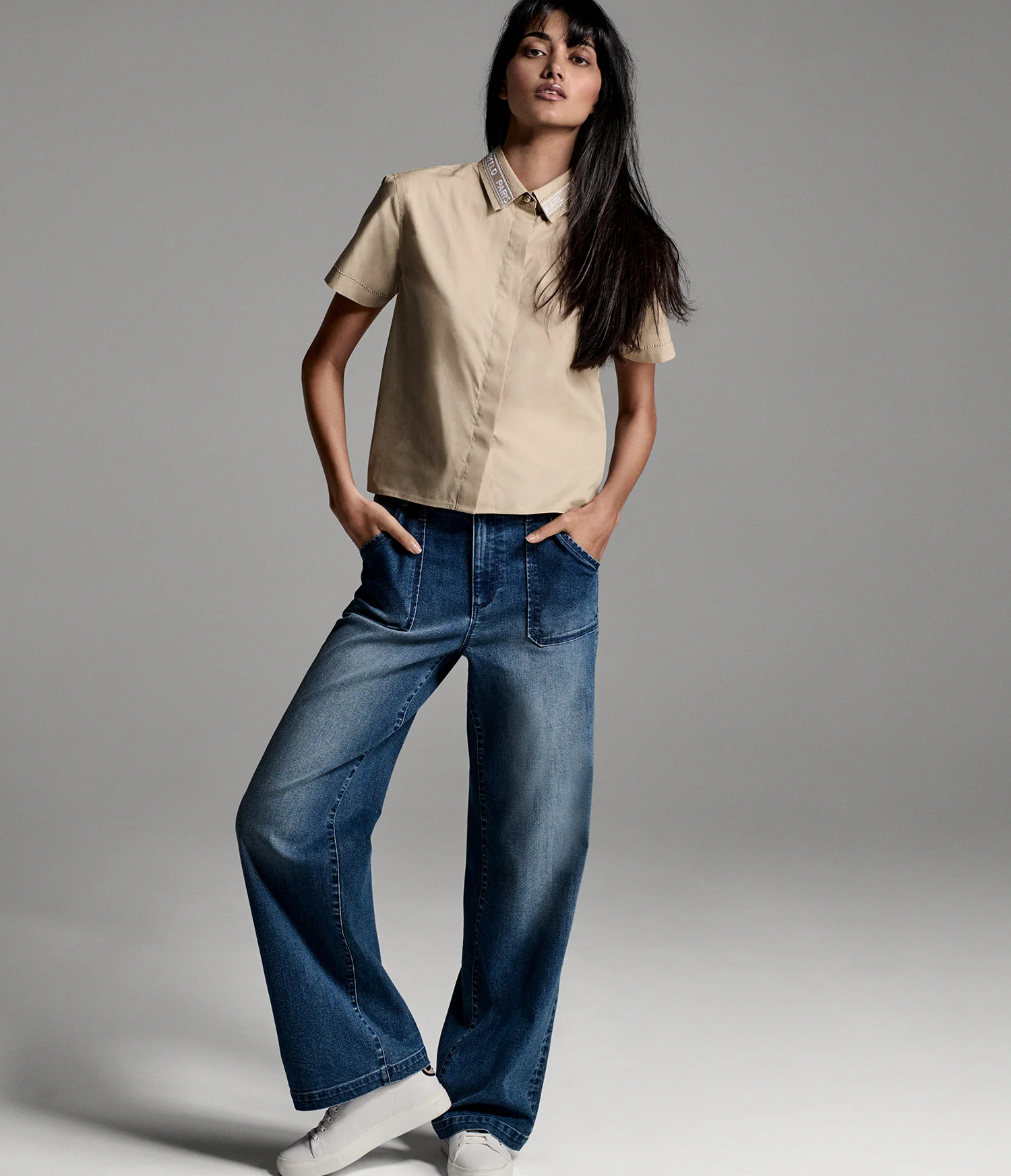 SHORT SLEEVE POPLIN SHIRT WITH EMBELLISHED TRIM - Image 8