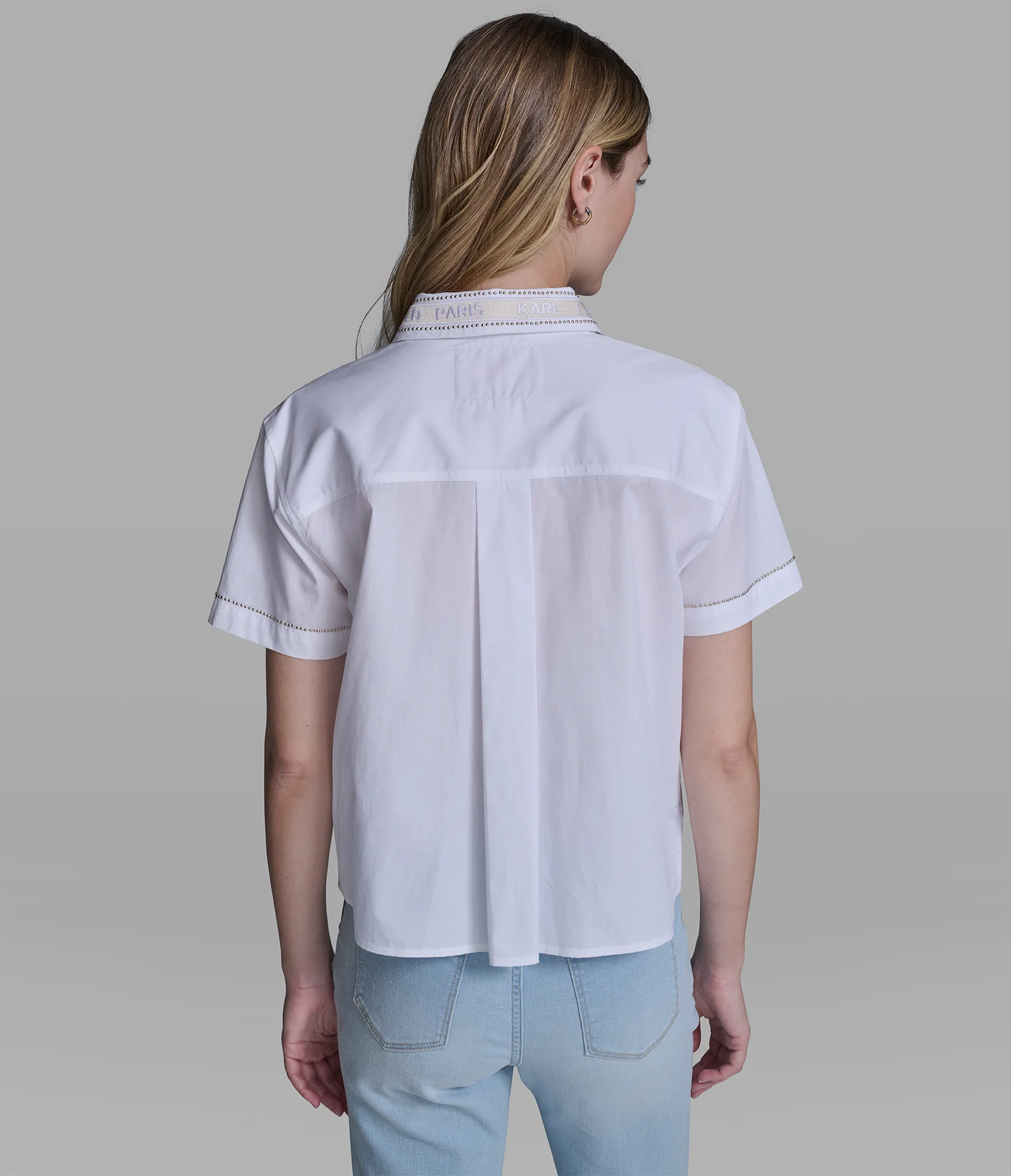 SHORT SLEEVE POPLIN SHIRT WITH EMBELLISHED TRIM - Image 3