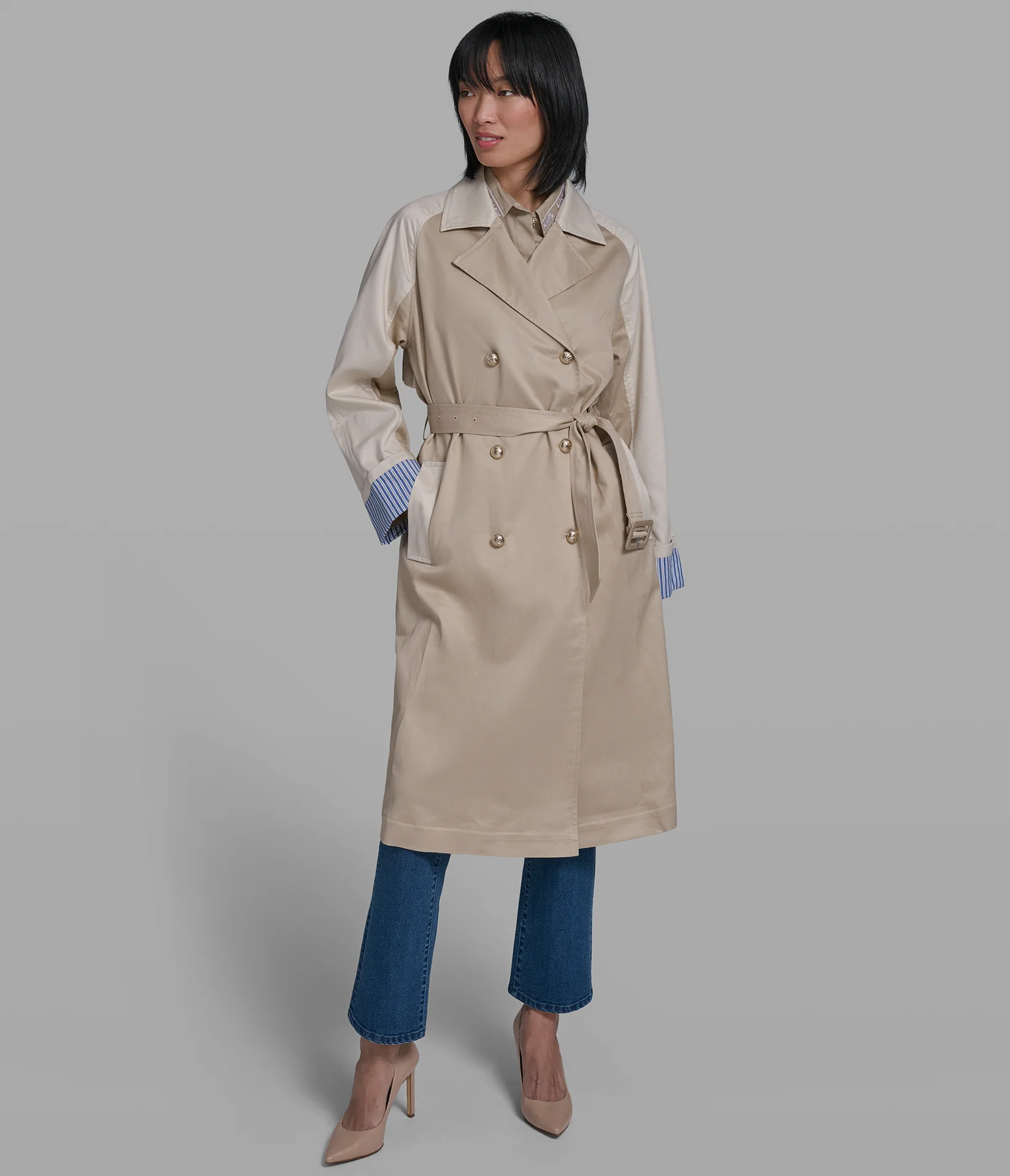 COLOR BLOCK TRENCH COAT