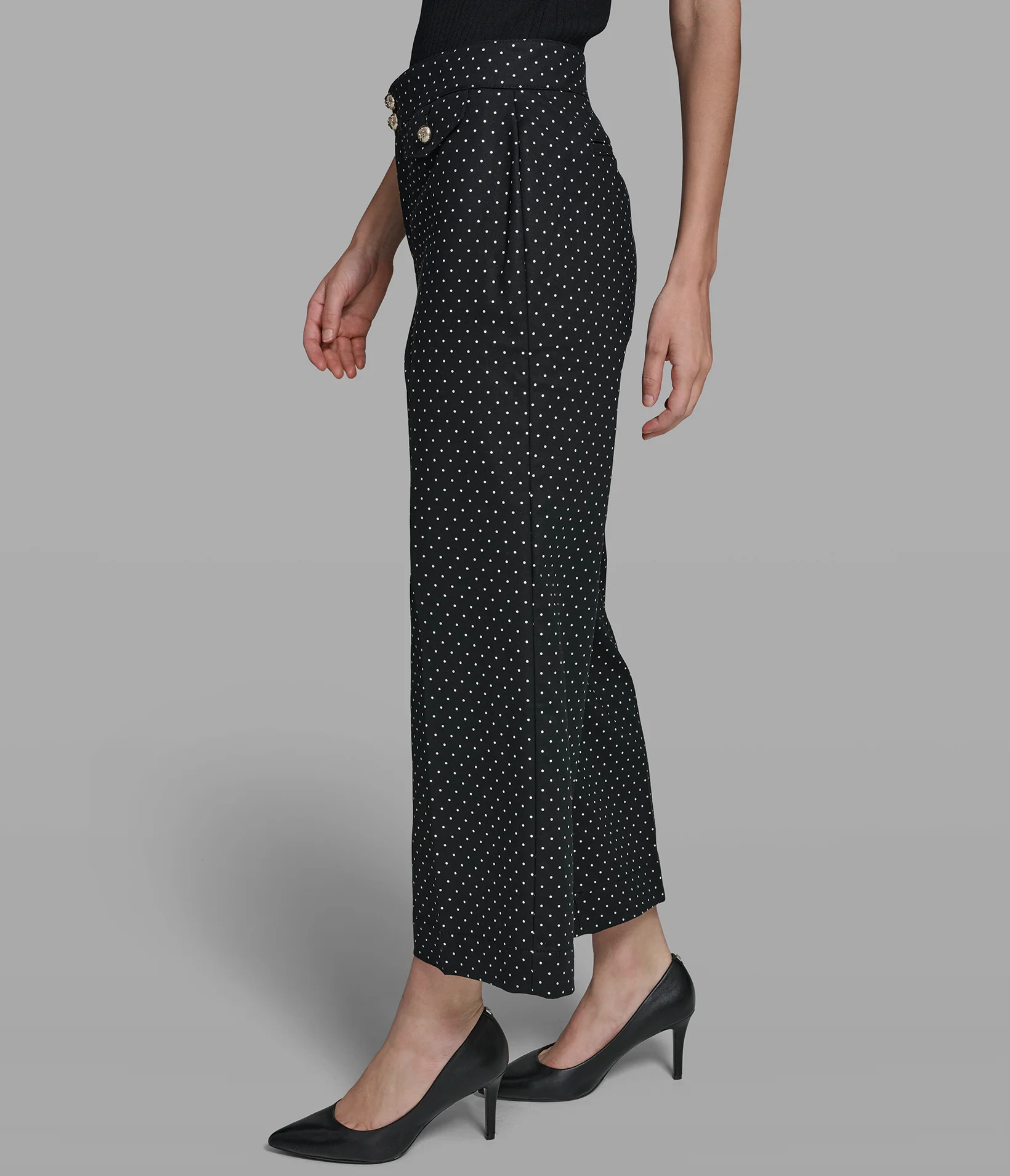 COTTON TWILL POLKA DOT WIDE LEG PANT - Image 4