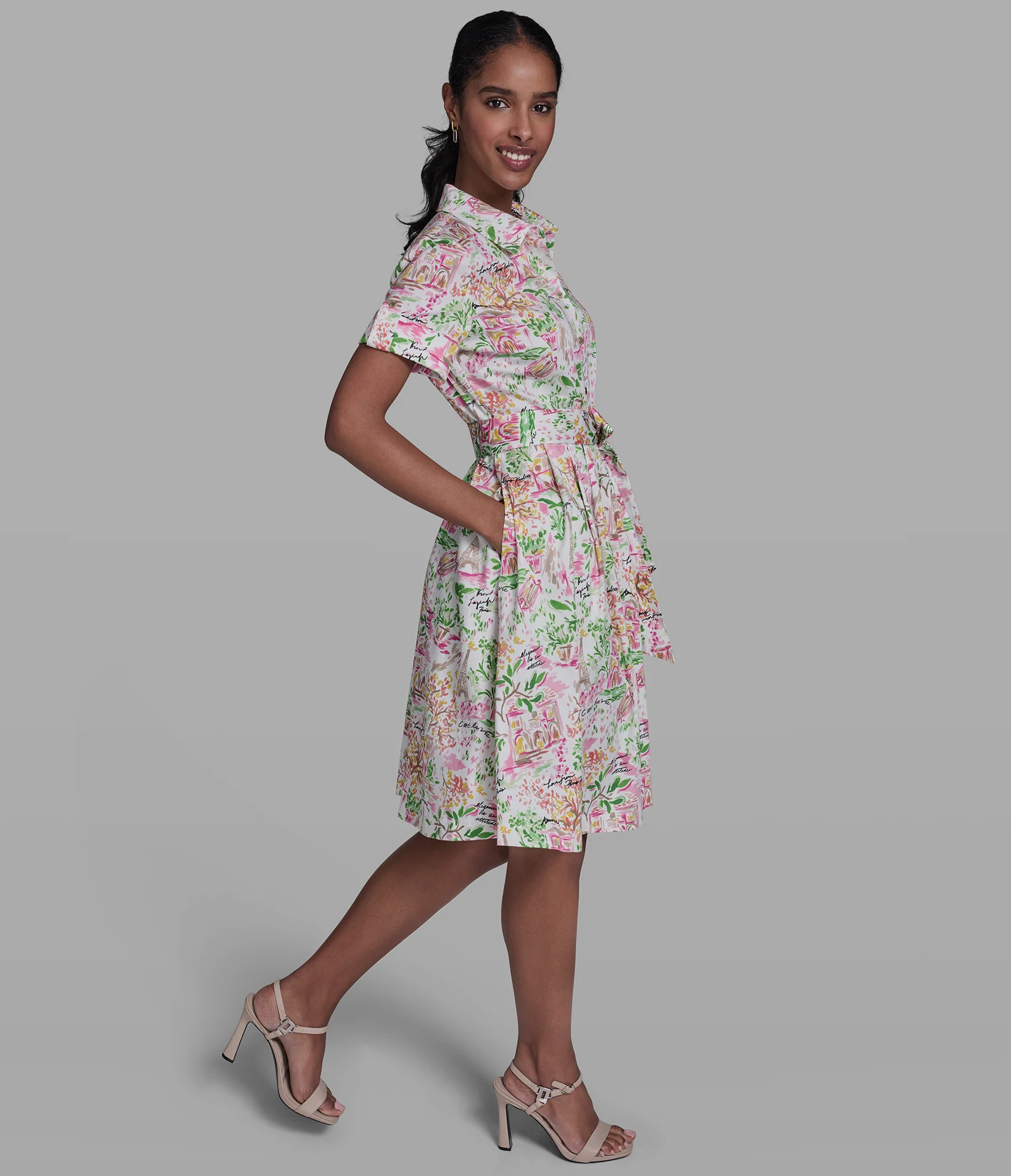 SHORT SLEEVE PLEATED SHIRT DRESS - Image 5