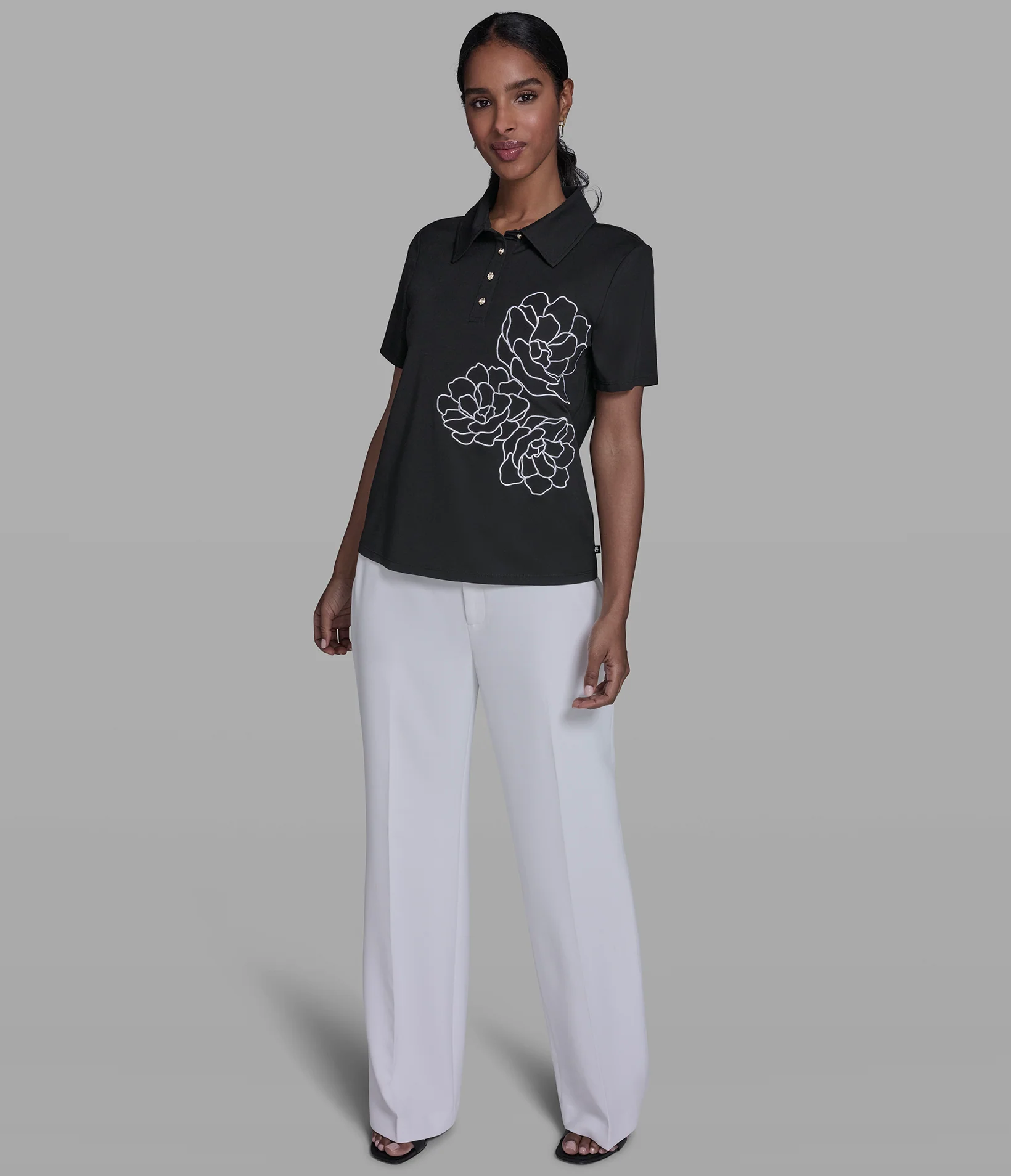 SHORT SLEEVE FLORAL KNIT POLO - Image 4