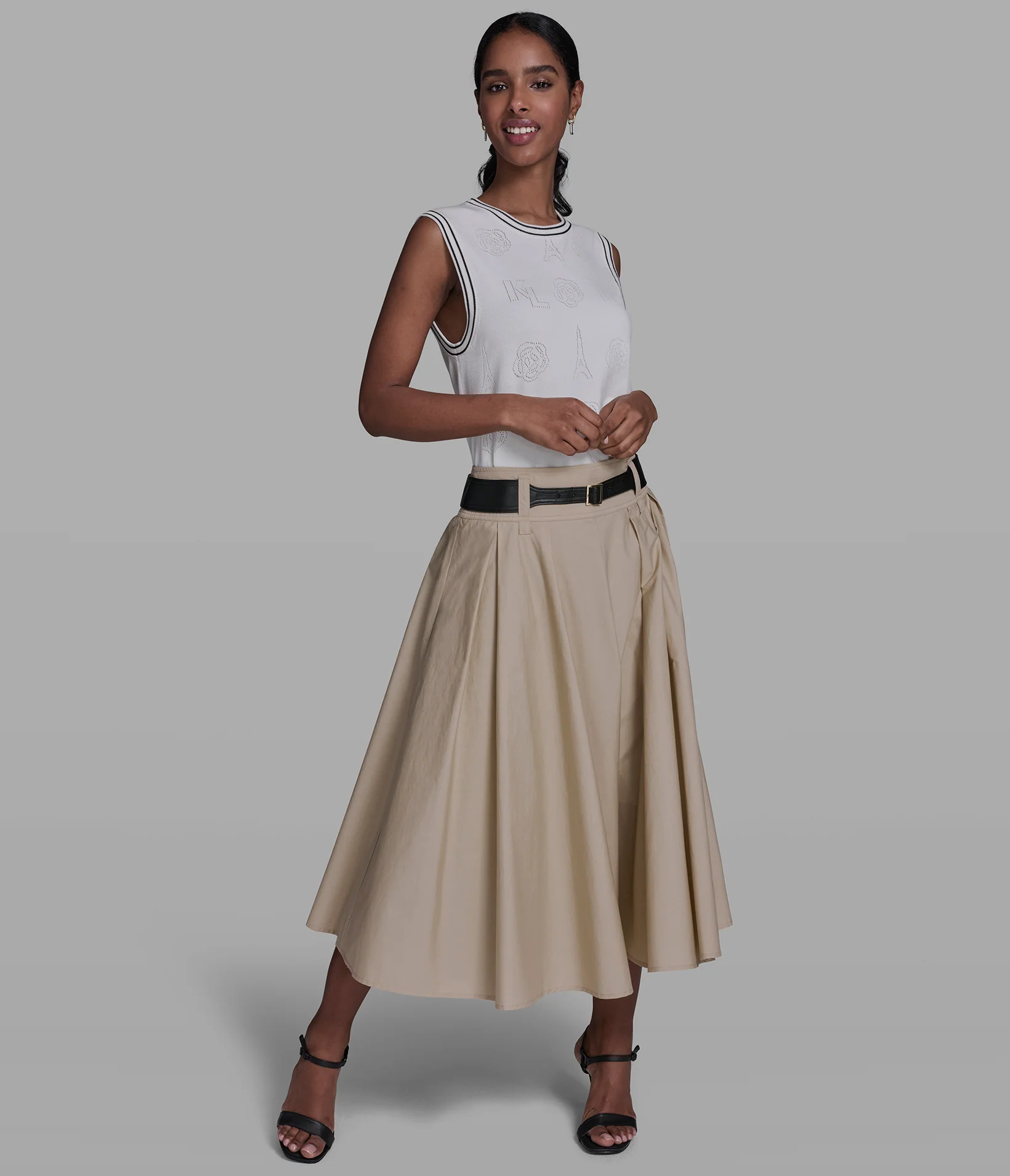 BELTED POPLIN MIDI SKIRT - Image 5