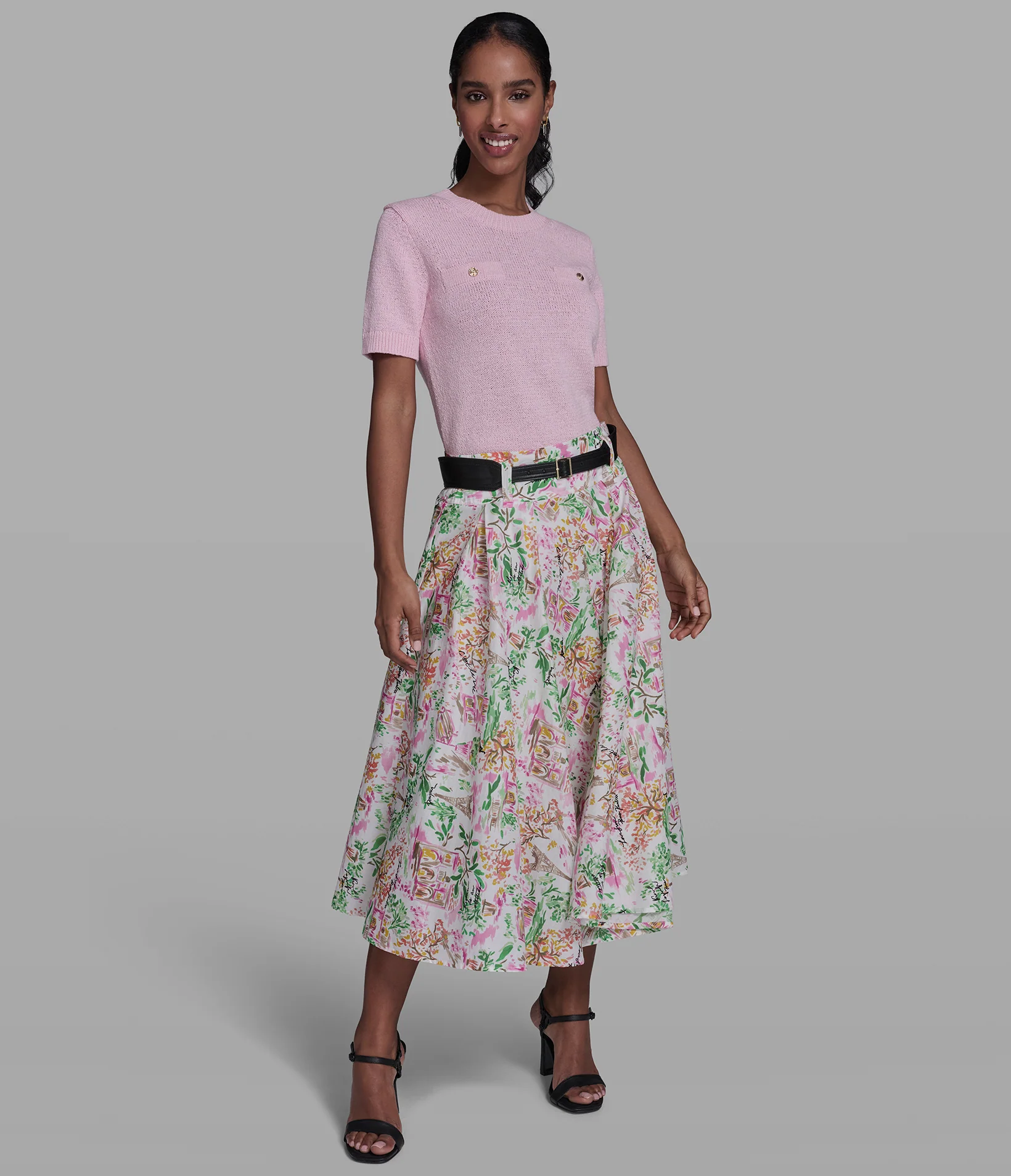 BELTED FLORAL POPLIN MIDI SKIRT - Image 4