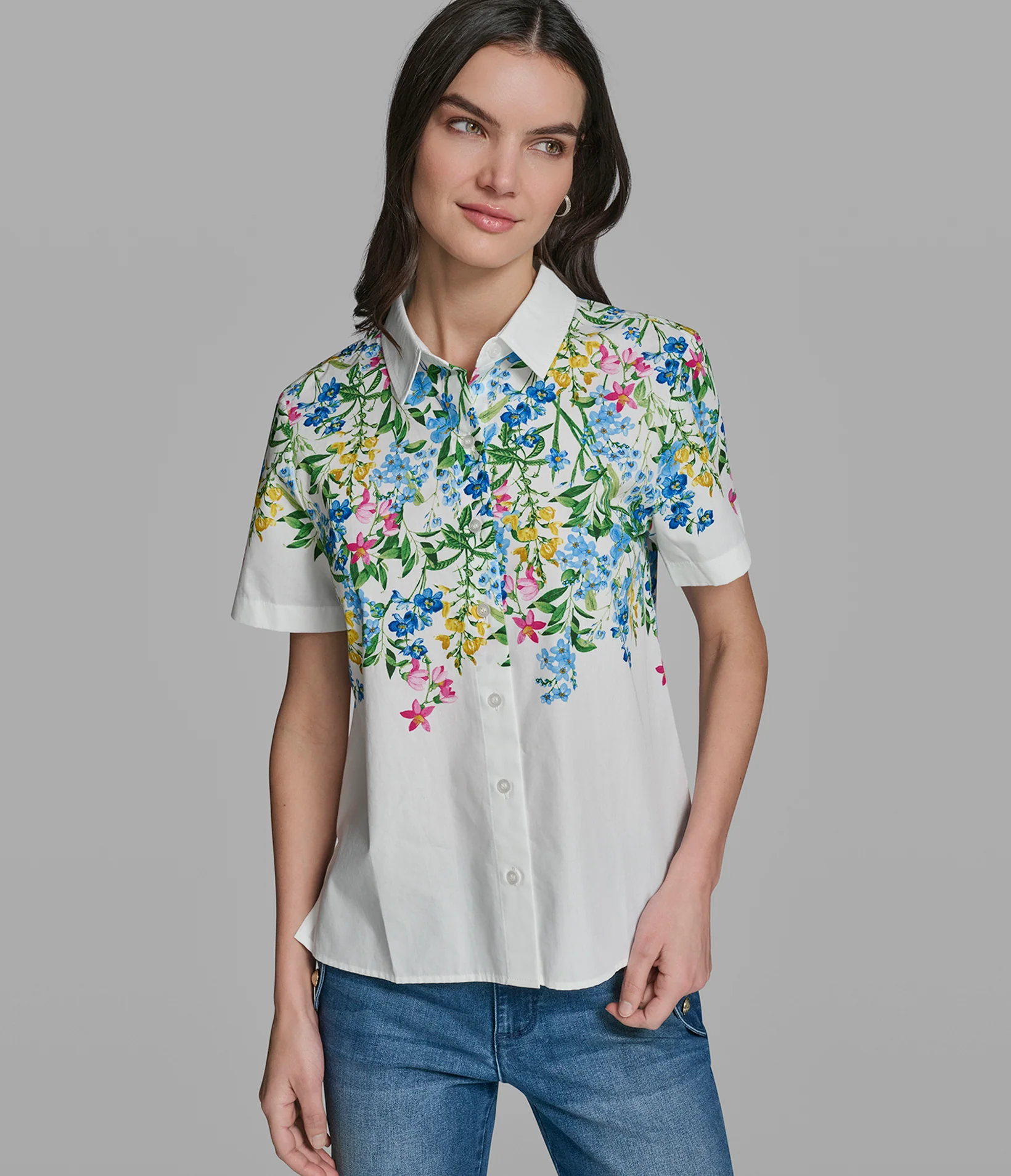 SHORT SLEEVE FLORAL BLOUSE