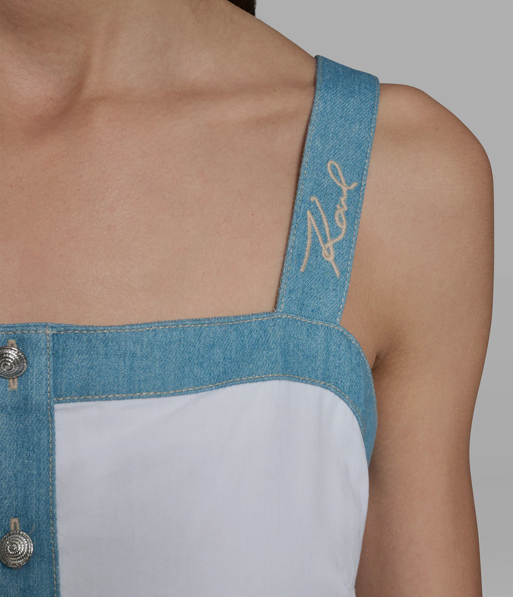 SLEEVELESS DENIM TRIM MIDI DRESS - Image 5