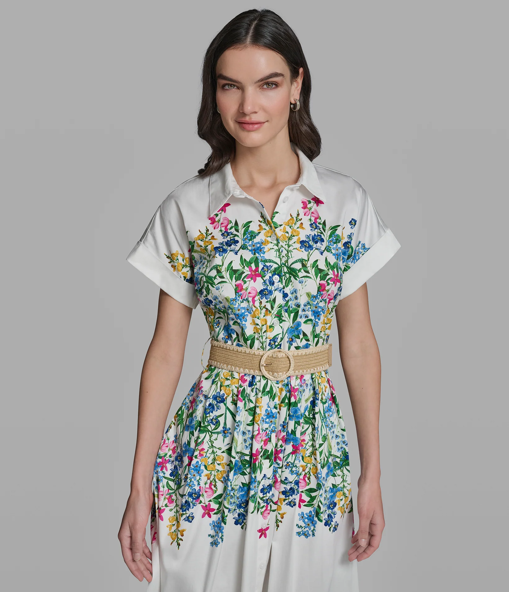 SHORT SLEEVE BELTED FLORAL SHIRT DRESS - Image 5
