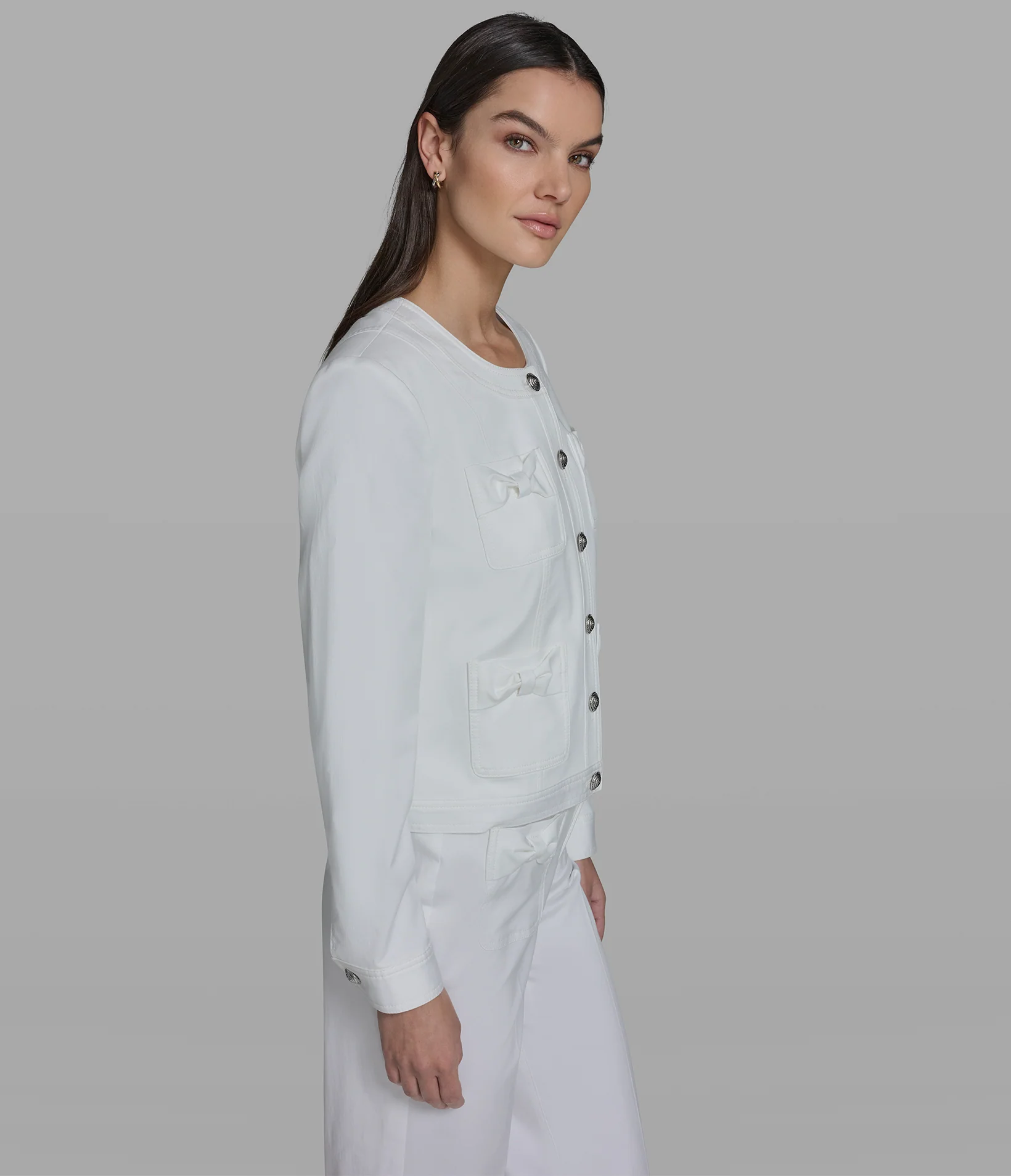 COLLARLESS JACKET WITH BOWS - Image 4