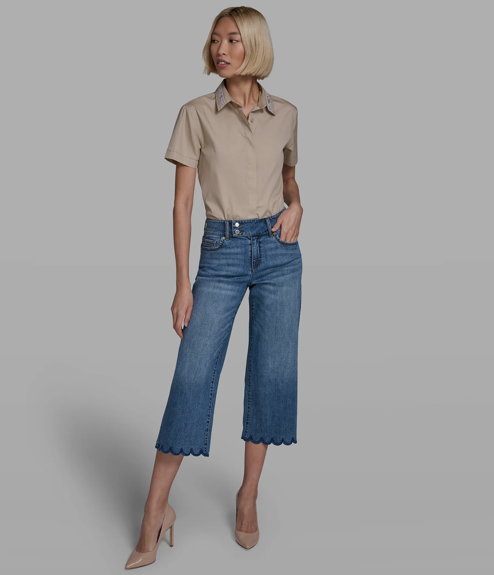 SCALLOPED HEM WIDE-LEG JEANS - Image 4