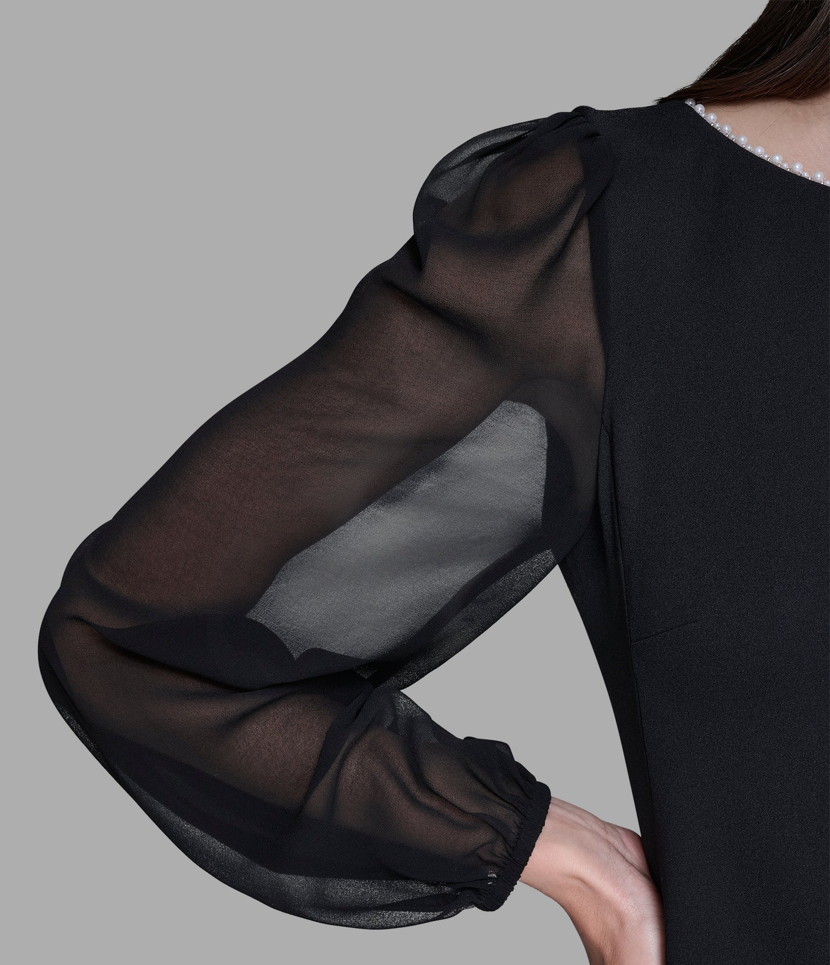 SCUBA CREPE DRESS WITH CHIFFON SLEEVE - Image 5