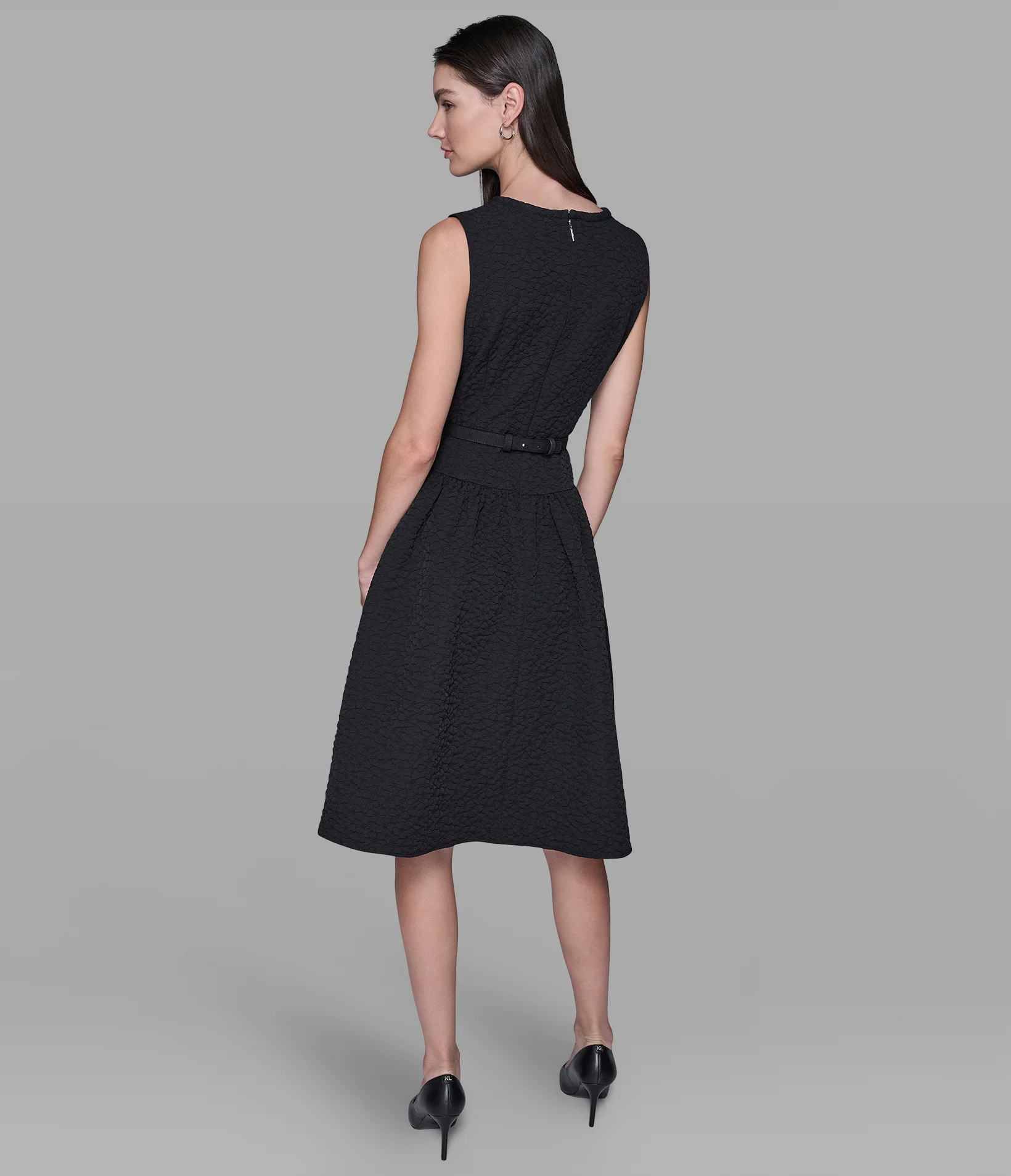 FLORAL JACQUARD A-LINE DRESS WITH FLOWER BELT - Image 2