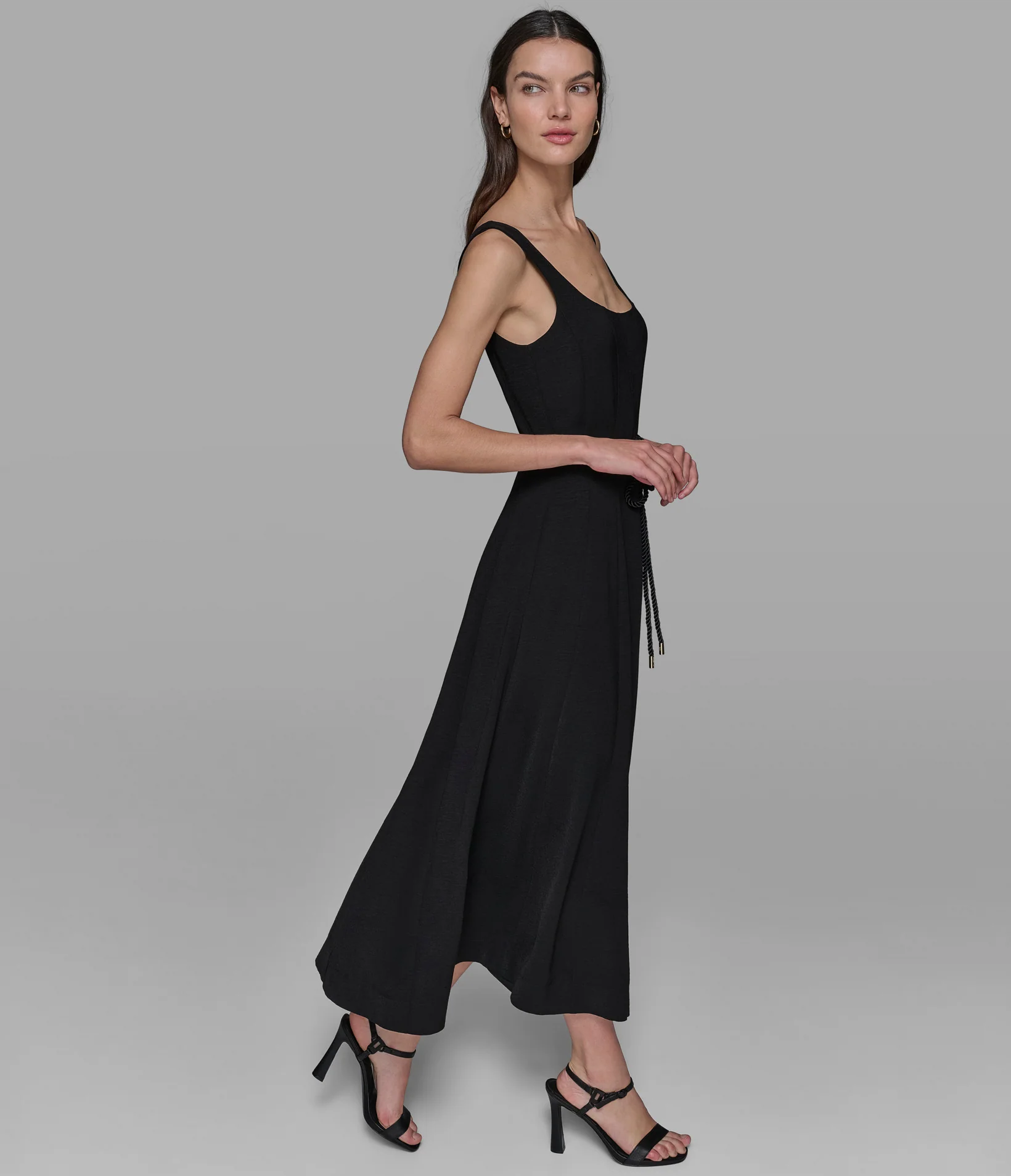SLEEVELESS BELTED TEA LENGTH DRESS - Image 5