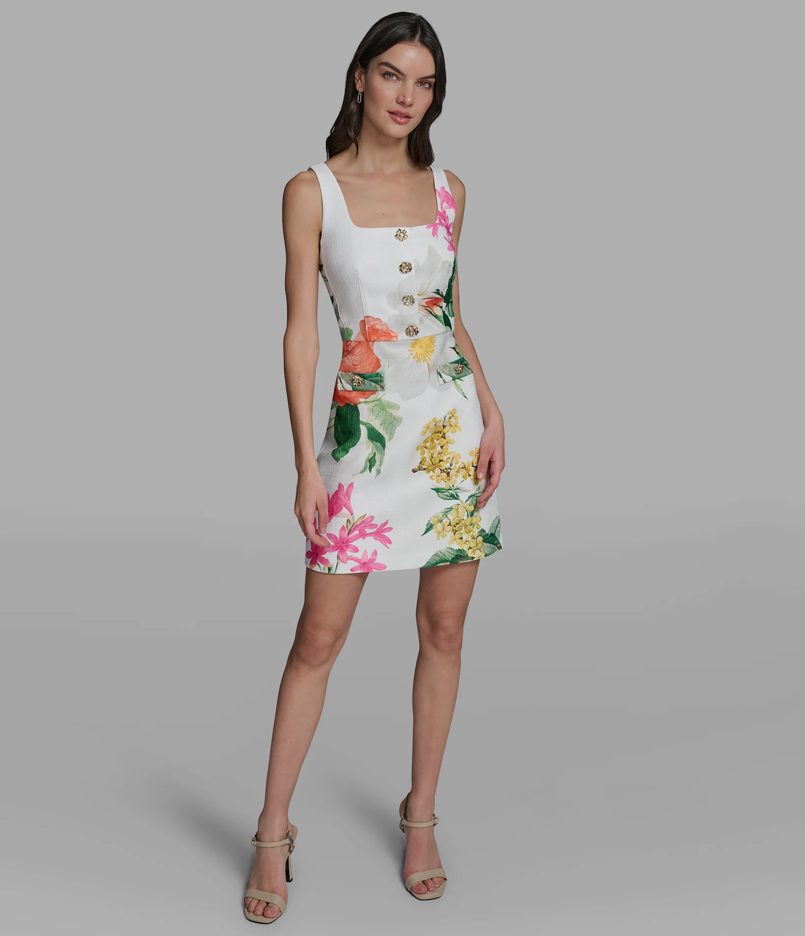 FLORAL TWEED FIT AND FLARE DRESS
