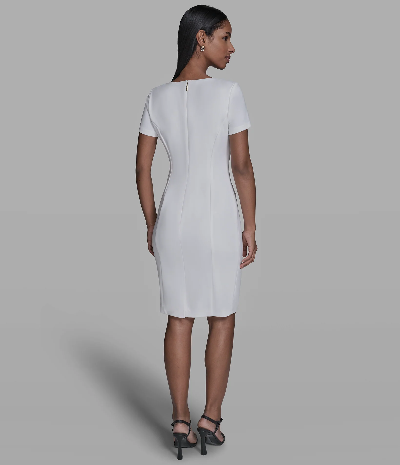 SCUBA CREPE SHEATH DRESS WITH FLOWER BUTTONS - Image 2