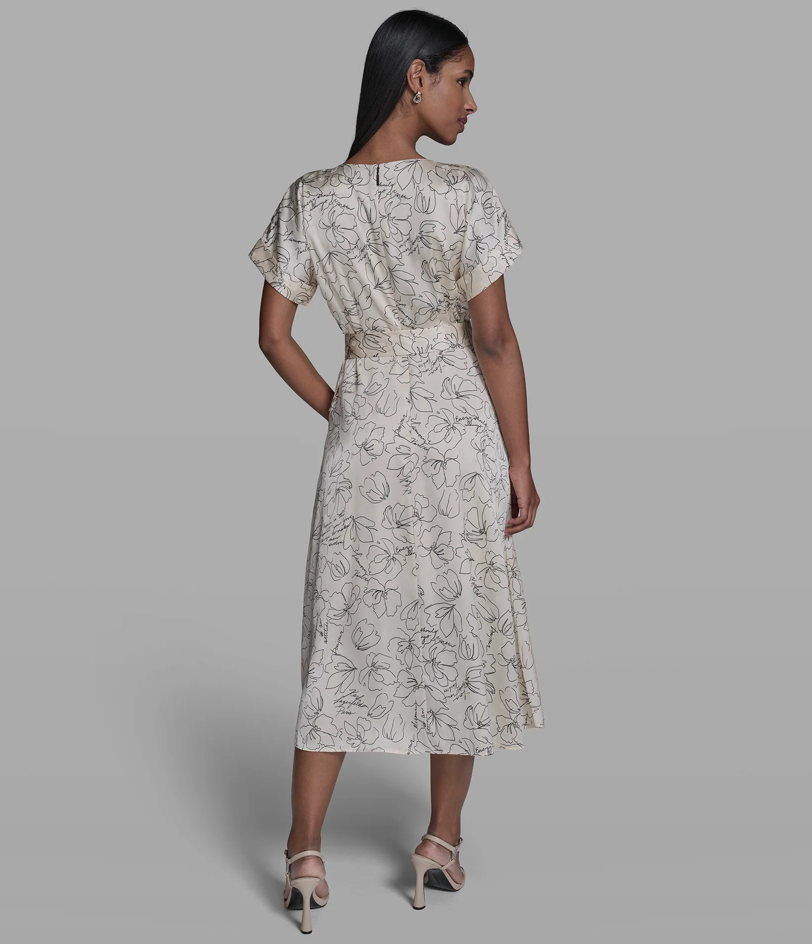 BELTED FLORAL OUTLINE MIDI DRESS - Image 2