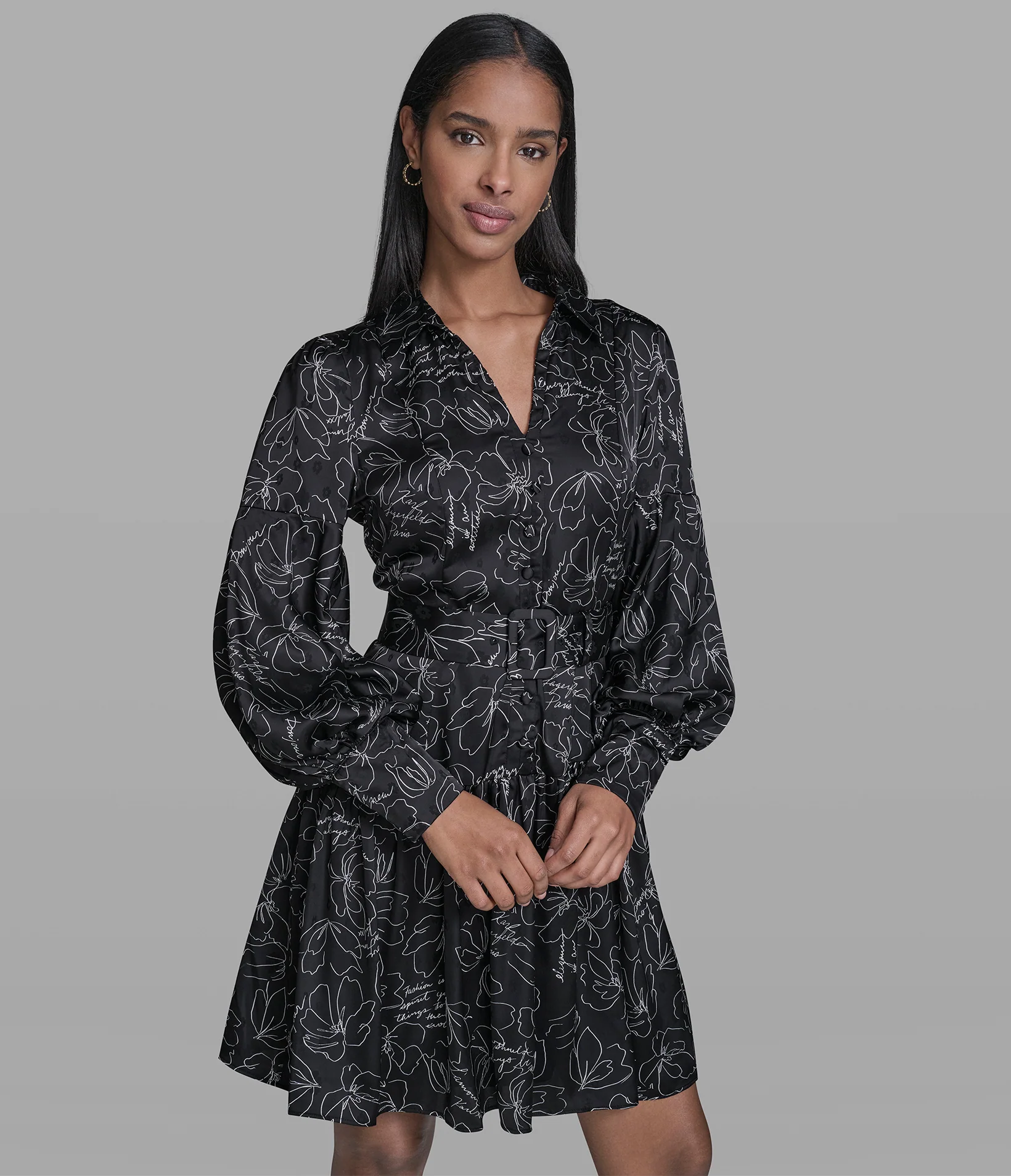 FLORAL OUTLINE SHIRT DRESS
