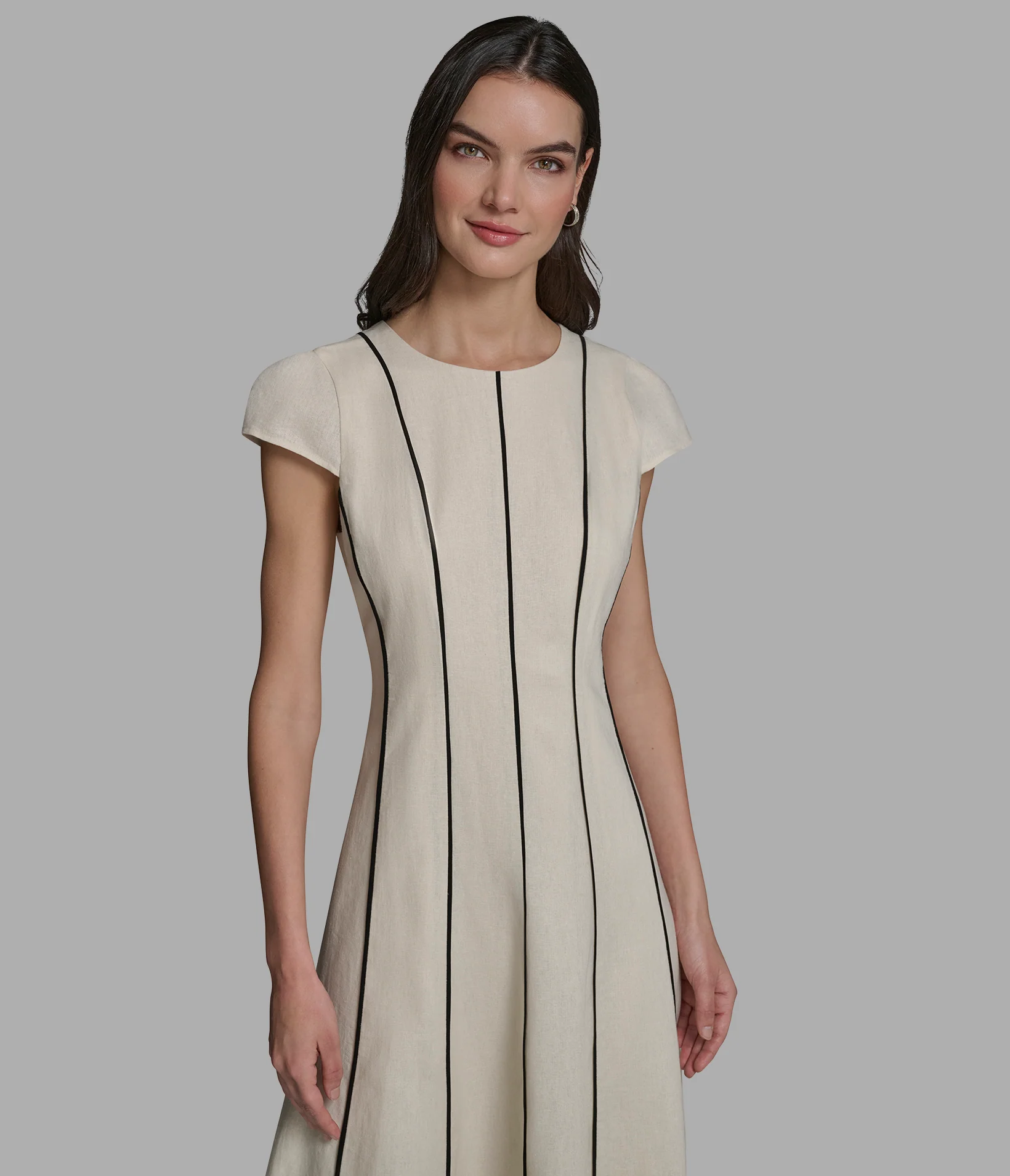 LINEN MIDI WITH CONTRAST SEAMING - Image 4