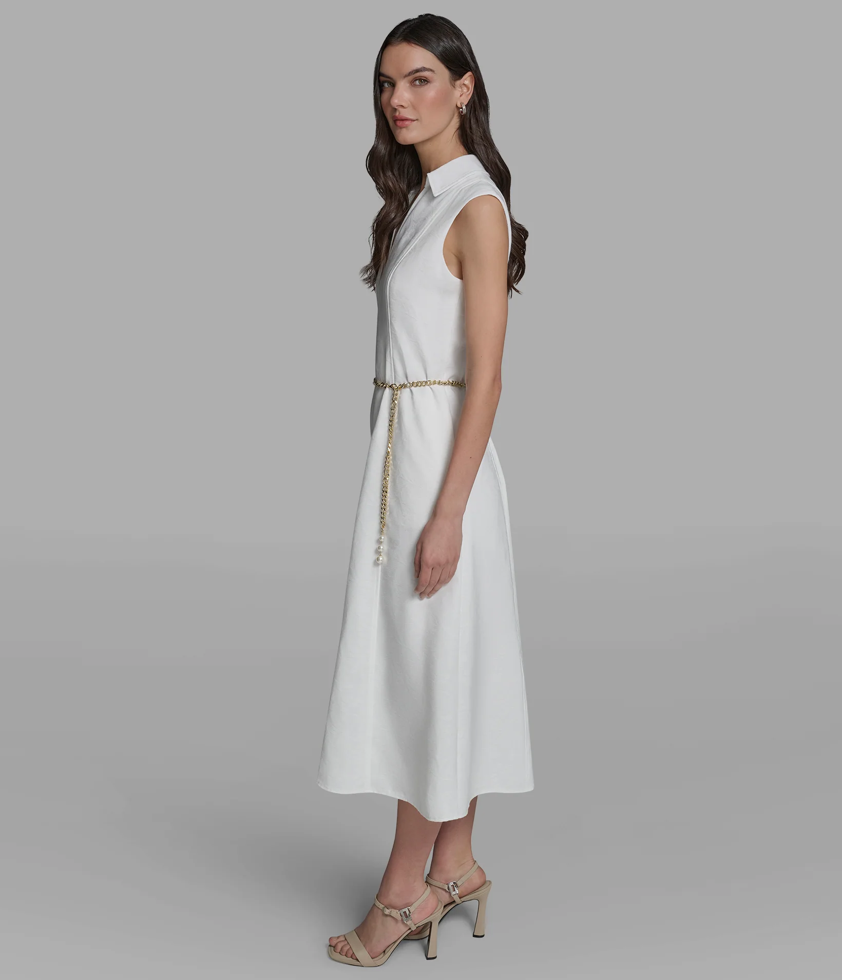 SUBTLE FLORAL MIDI DRESS WITH CHAIN BELT - Image 3