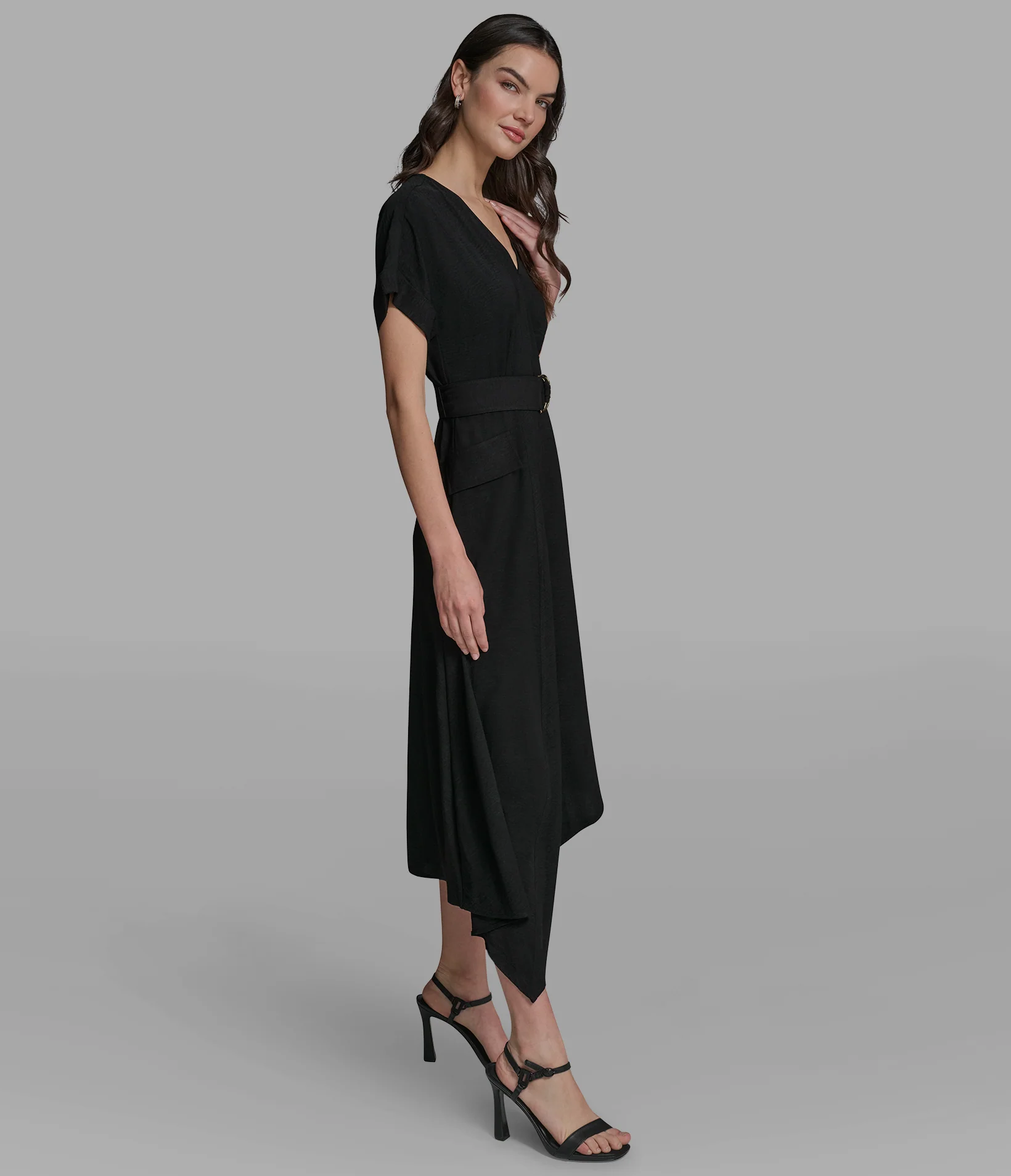 SHORT SLEEVE BELTED MIDI DRESS - Image 3