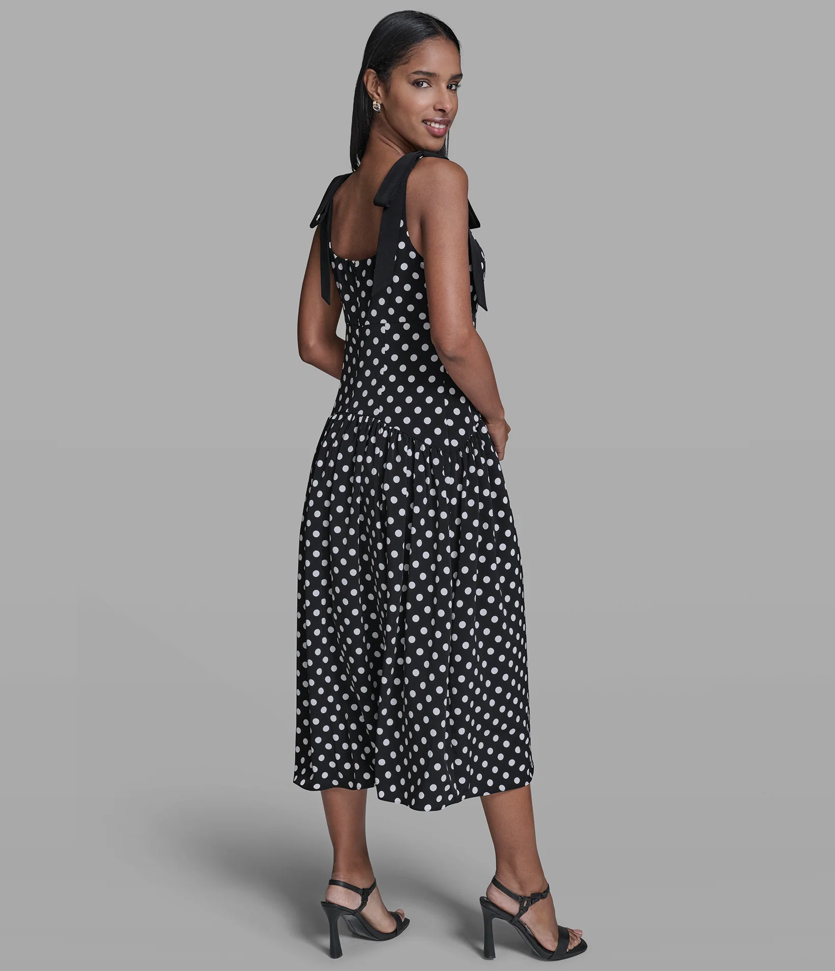 BOW STRAP POLKA DOT MIDI DRESS - Image 3