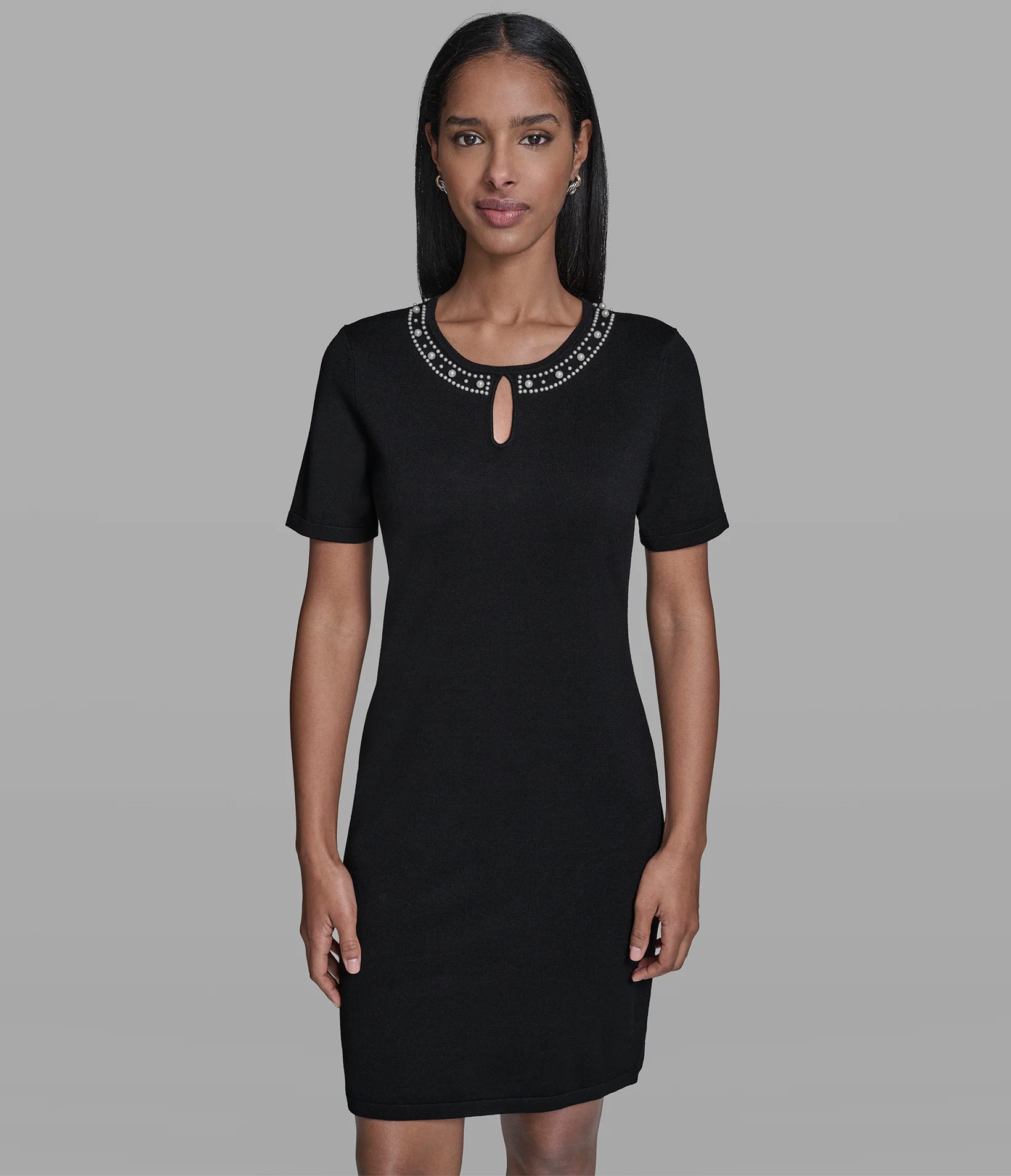 PEARL TRIM SWEATER DRESS