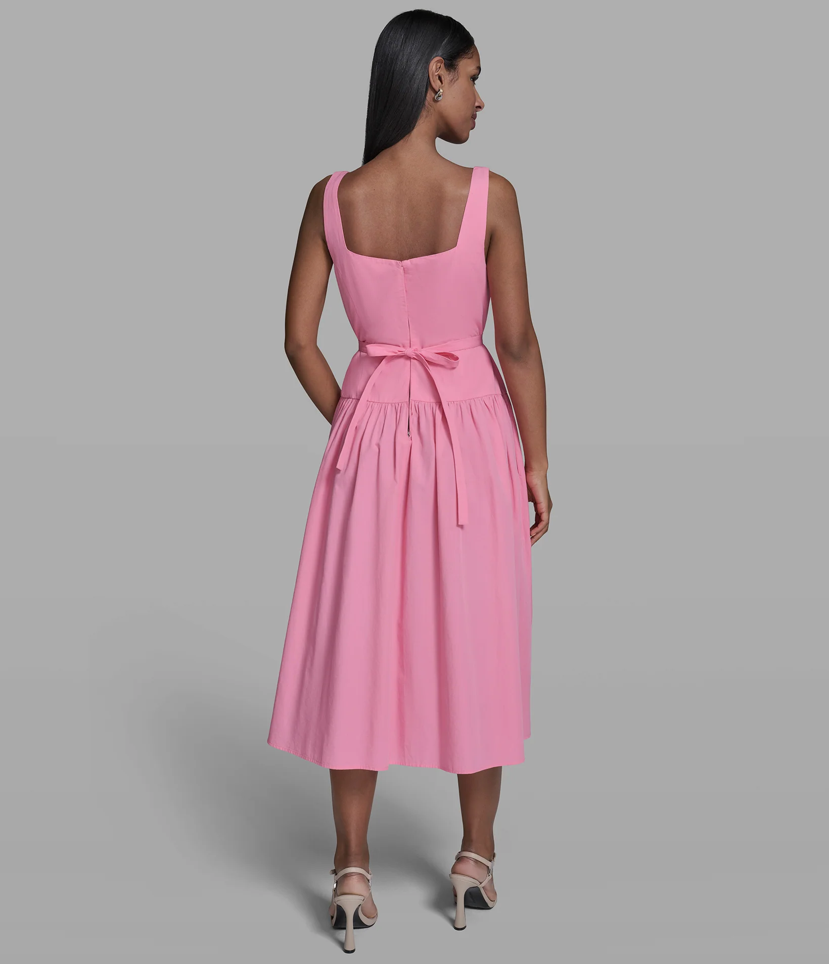 COTTON POPLIN MIDI DRESS WITH FLOWER BELT - Image 2