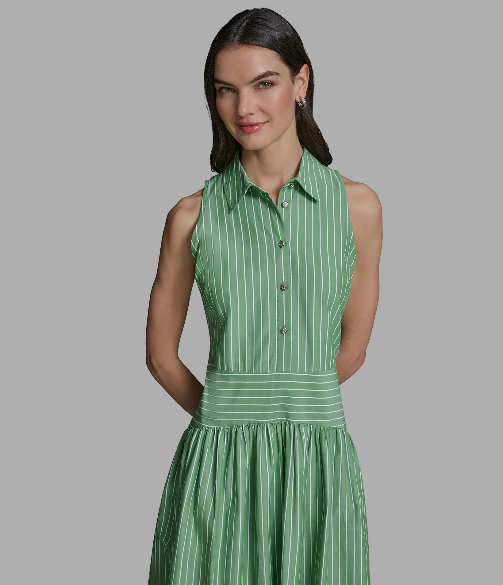 SLEEVELESS STRIPED POPLIN SHIRT DRESS - Image 4