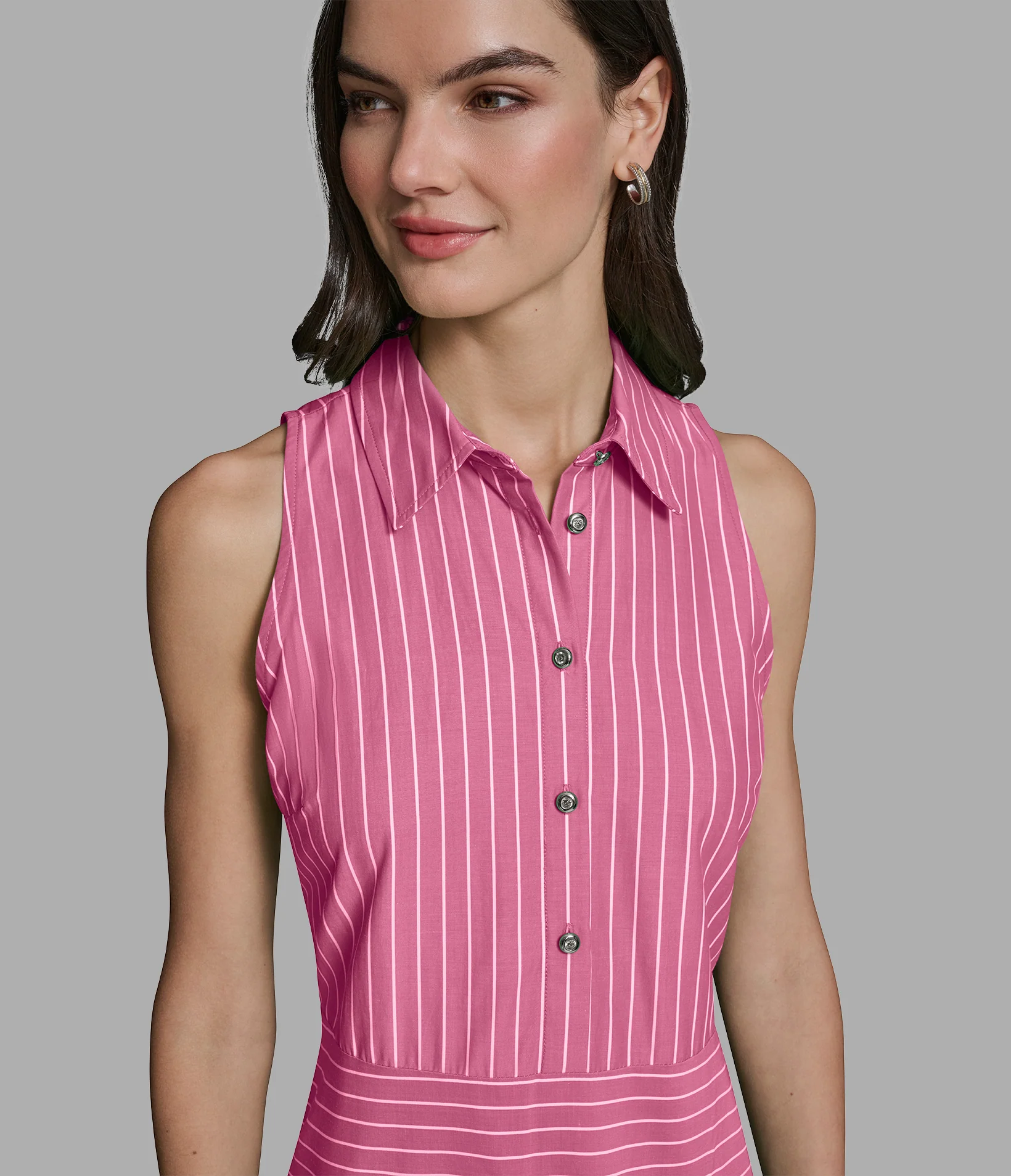 SLEEVELESS STRIPED POPLIN SHIRT DRESS - Image 5