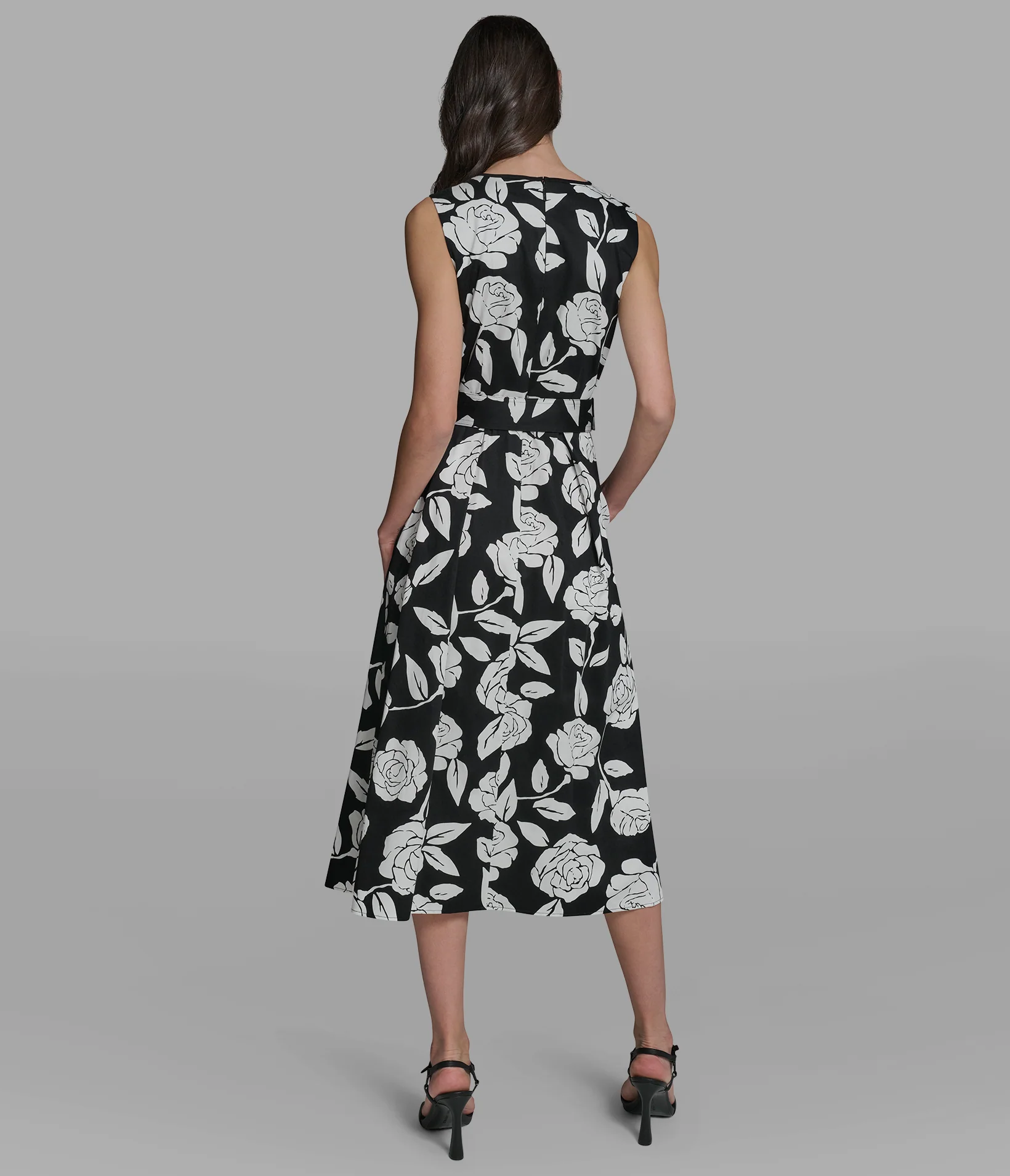 FLORAL SATEEN MIDI DRESS WITH BELT - Image 2