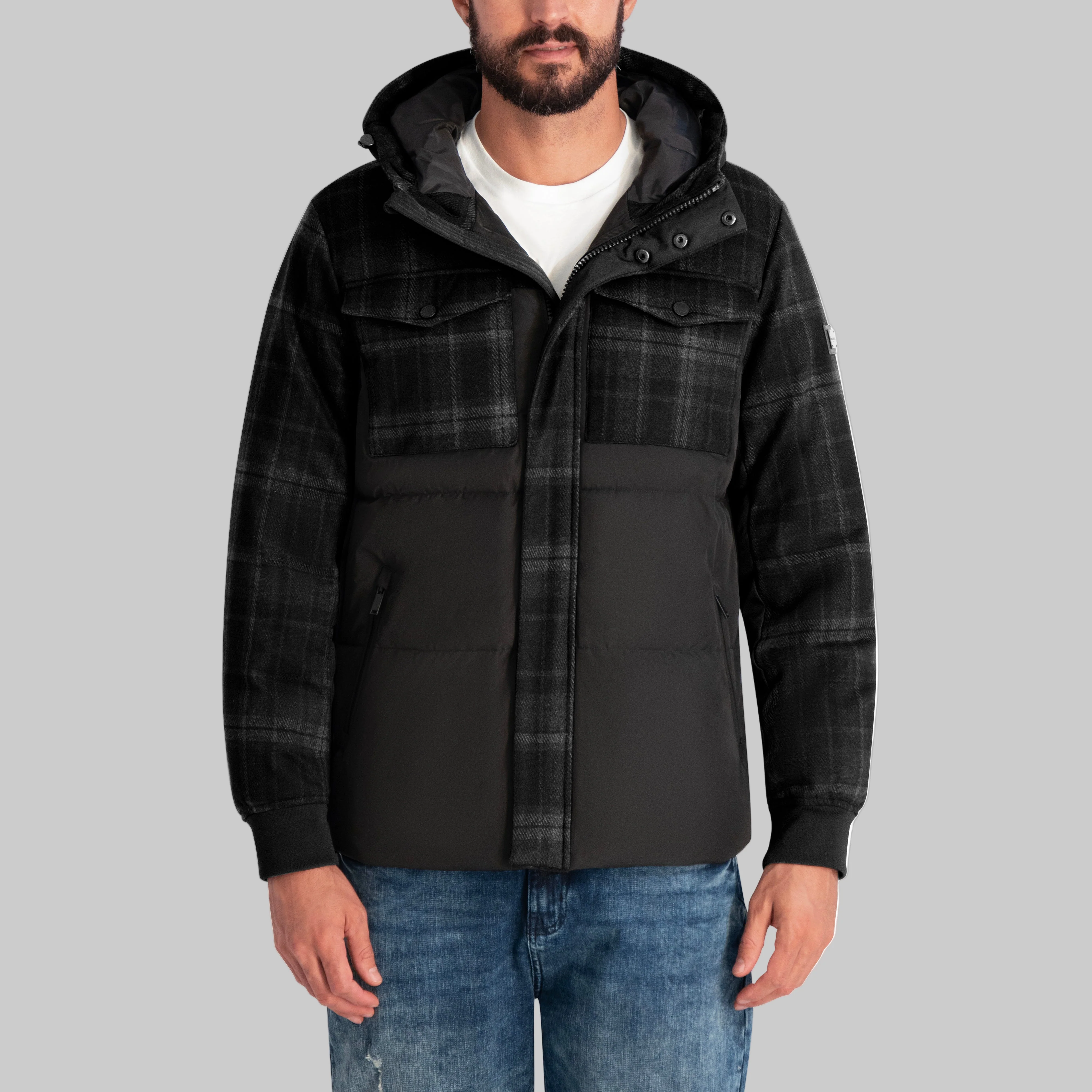 MIXED MEDIA HOODED PUFFER - Image 4