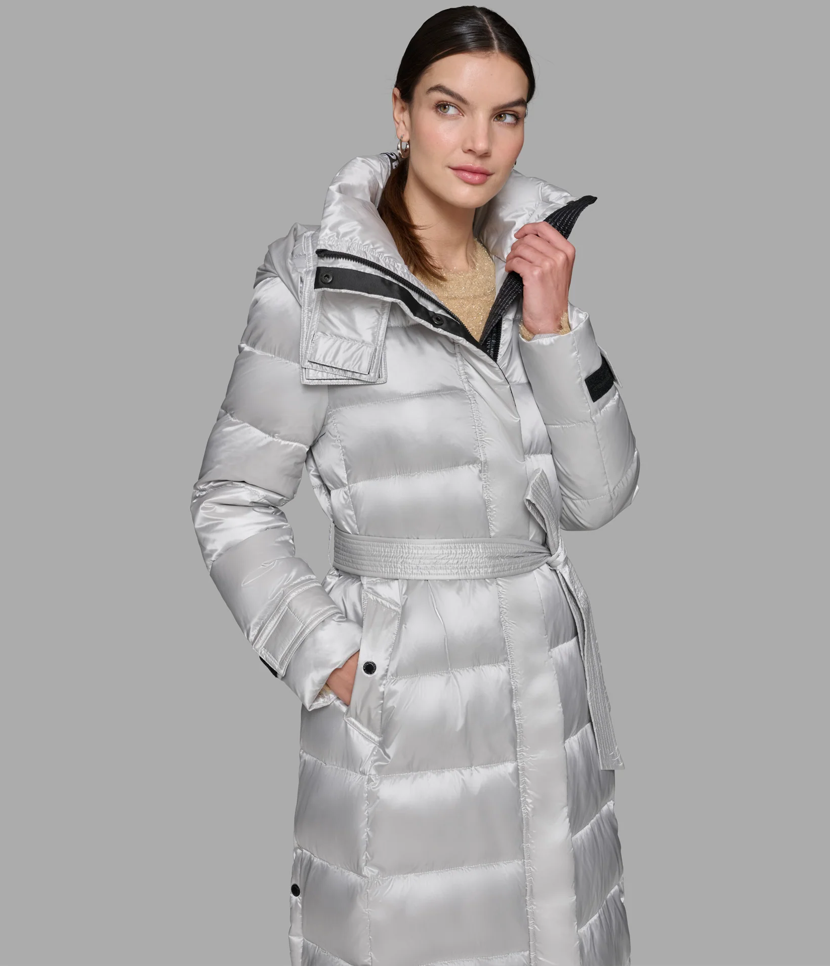 CONTRAST MAXI BELTED LONG PUFFER - Image 8