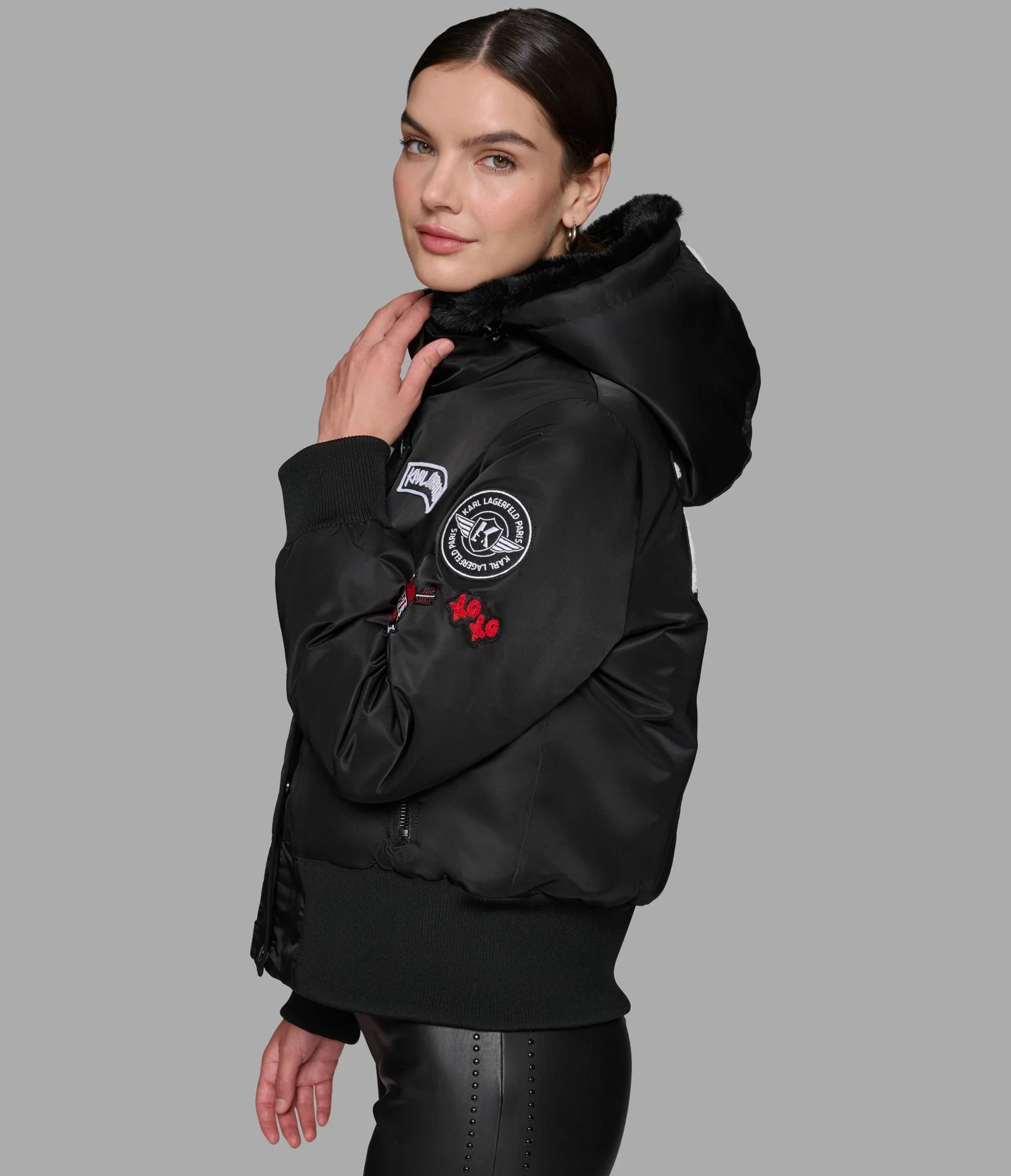 LOGO PATCH HOODED BOMBER JACKET - Image 3