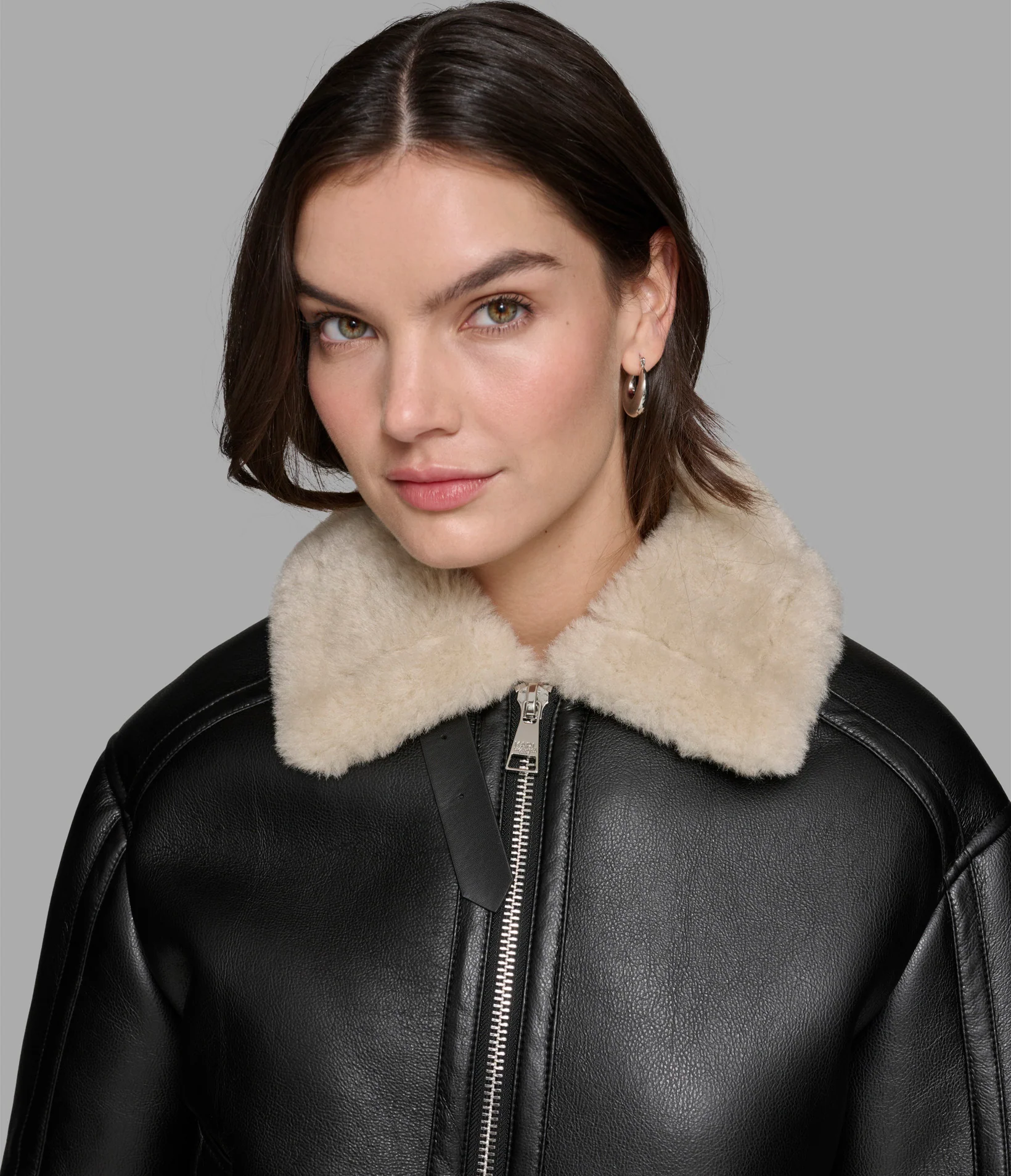 CROPPED FAUX LEATHER JACKET WITH FAUX SHEARLING - Image 6
