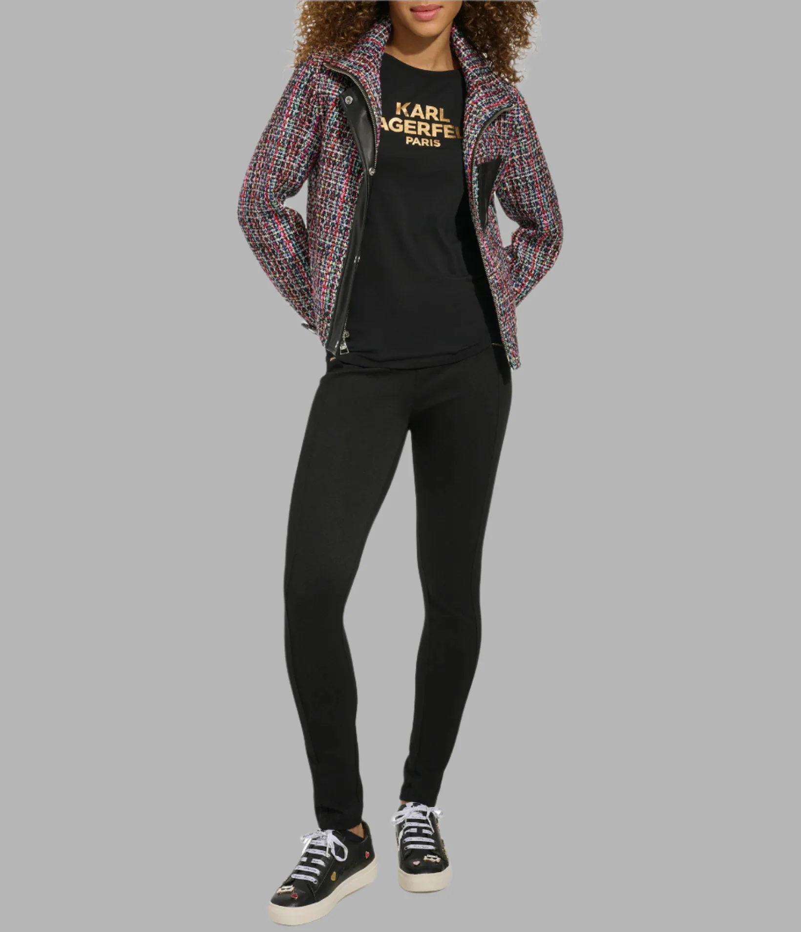 TWEED AND FAUX LEATHER FRONT ZIP JACKET - Image 5